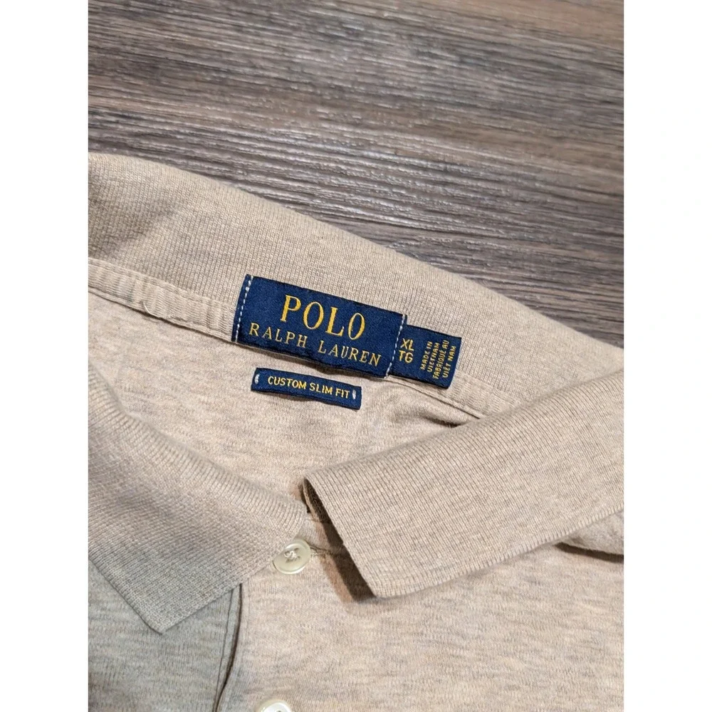 Polo Ralph Lauren Mens XL Custom Slim Fit Short Sleeve Polo Shirt Heather Beige